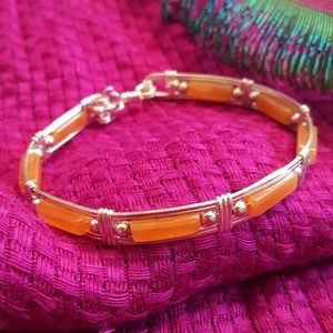 Silver bangle bracelet w/ "carnelian" stones NWOT